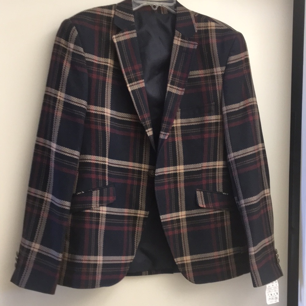 Plaid sport jacket slim fit blazer